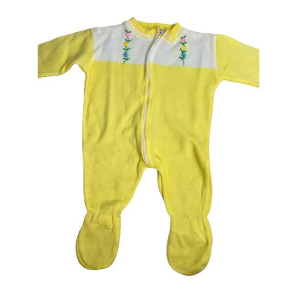 Vintage Soft Spun Baby Infant Yellow One Piece Floral Size 0-3 Months - Picture 3 of 8